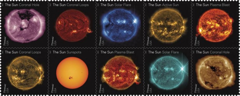 Sun Science Stamps Highlight a Decade of Sun-Watching from Space