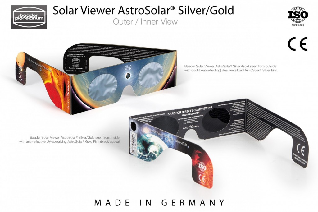 Baader Solar Viewer AstroSolar® Silver/Gold Eclipse Glasses in 100pc counter display. Price is per piece.